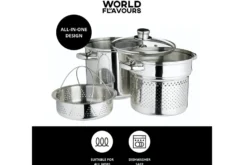 Marmite à pâtes italiennes KitchenCraft World of Flavours en acier inox 4L 4 pièces