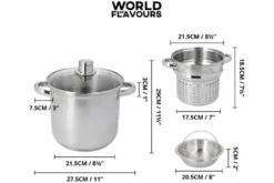 Marmite à pâtes italiennes KitchenCraft World of Flavours en acier inox 4L 4 pièces