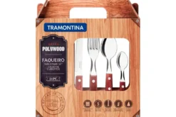 Ménagère 24 couverts de table Tramontina en inox et bois rouge