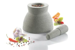 Mortier design Gefu Crunchy en granit gris double face + pilon