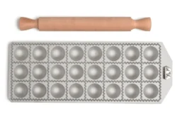 Moule à raviolis Marcato Classic 24 empreintes rondes + mini rouleau en bois