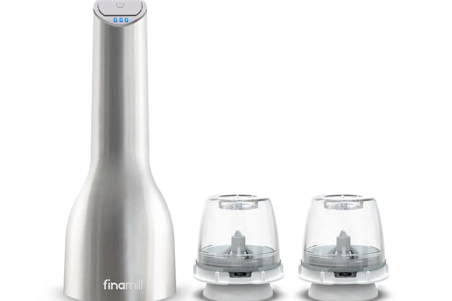 Moulin à épices électrique rechargeable Finamill PRO Plus inox + 2 capsules de broyage