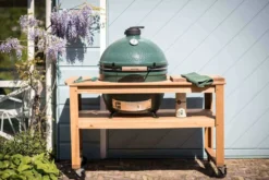 Pack Big Green Egg XLarge barbecue + table eucalyptus + convEGGtor + berceau de table + 4 roulettes
