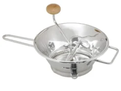 Passe-légumes 24cm acier inox 3 grilles + bouton en bois