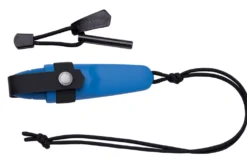 Petit couteau de poche Mora Eldris 12631 lame inox 5,9cm manche caoutchouc bleu avec allume-feu + étui