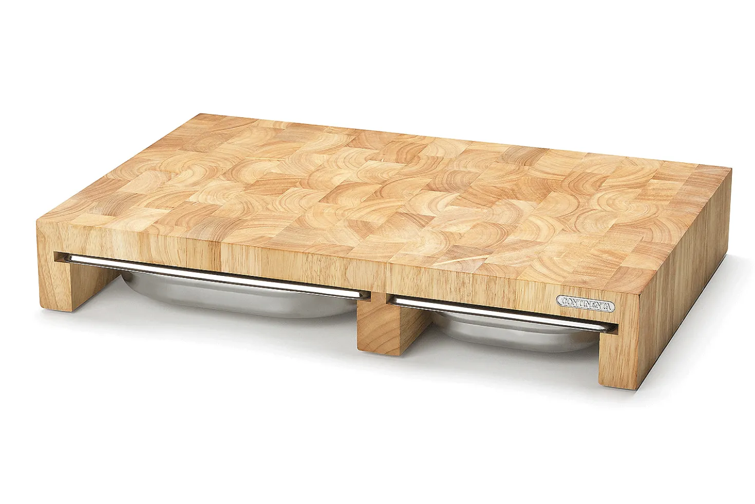 Planche à découper Continenta en bois 50x32,5x8,5cm + 3 bacs inox