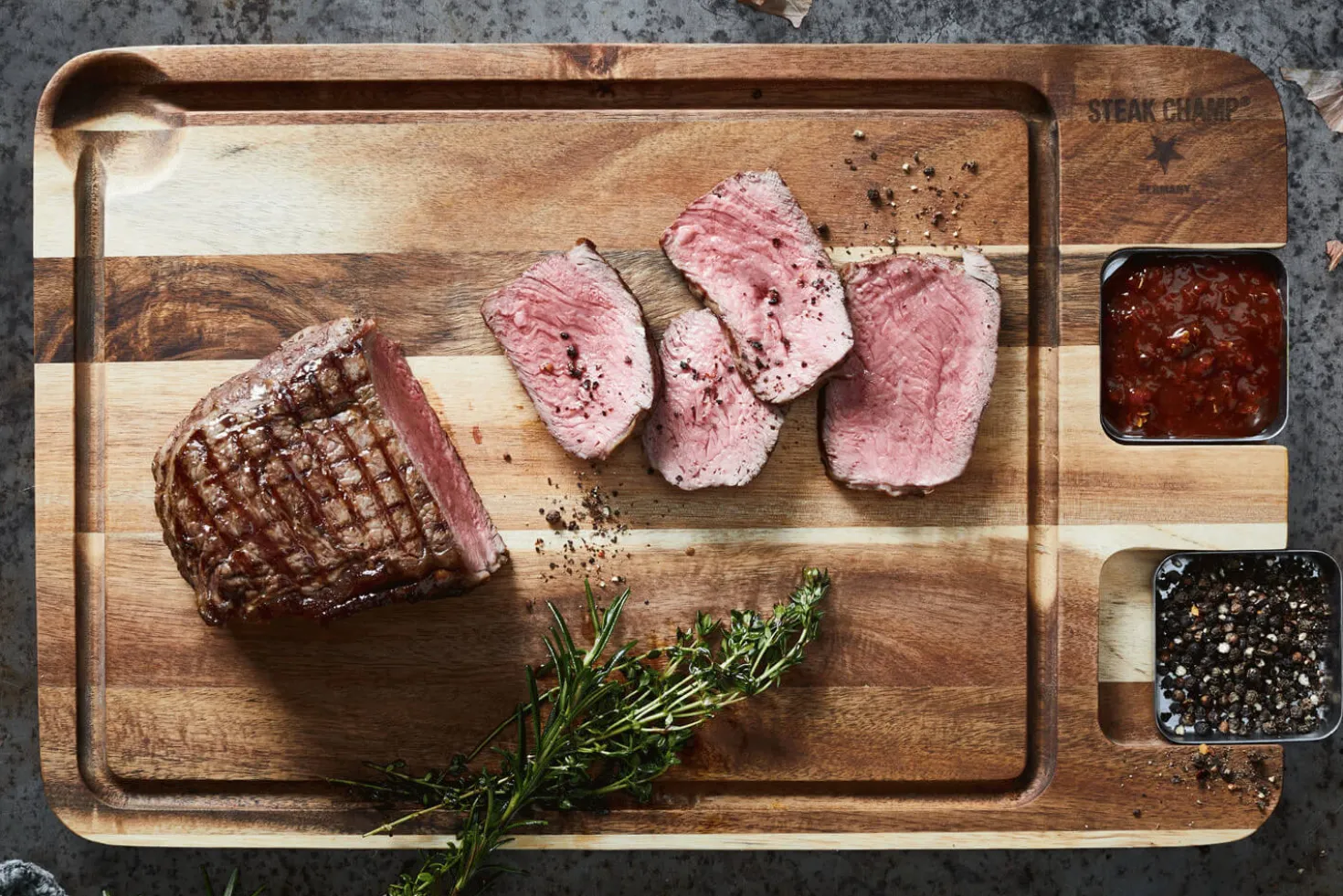 Planche Steak Champ en bois d'acacia 42x27x1,6cm