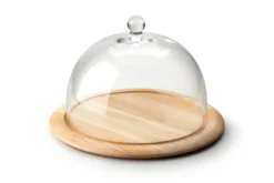 Plateau à fromage avec cloche en verre Continenta en bois d'hévéa Ø33x19,5cm