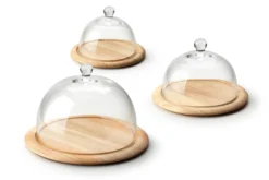Plateau à fromage avec cloche en verre Continenta en bois d'hévéa Ø33x19,5cm