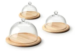 Plateau à fromage avec cloche en verre Continenta en bois d'hévéa Ø20x14cm