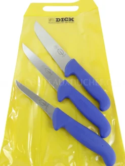 Pochette de 3 couteaux de boucher bleus DICK ERGOGRIP désosseur+saigner+boucher