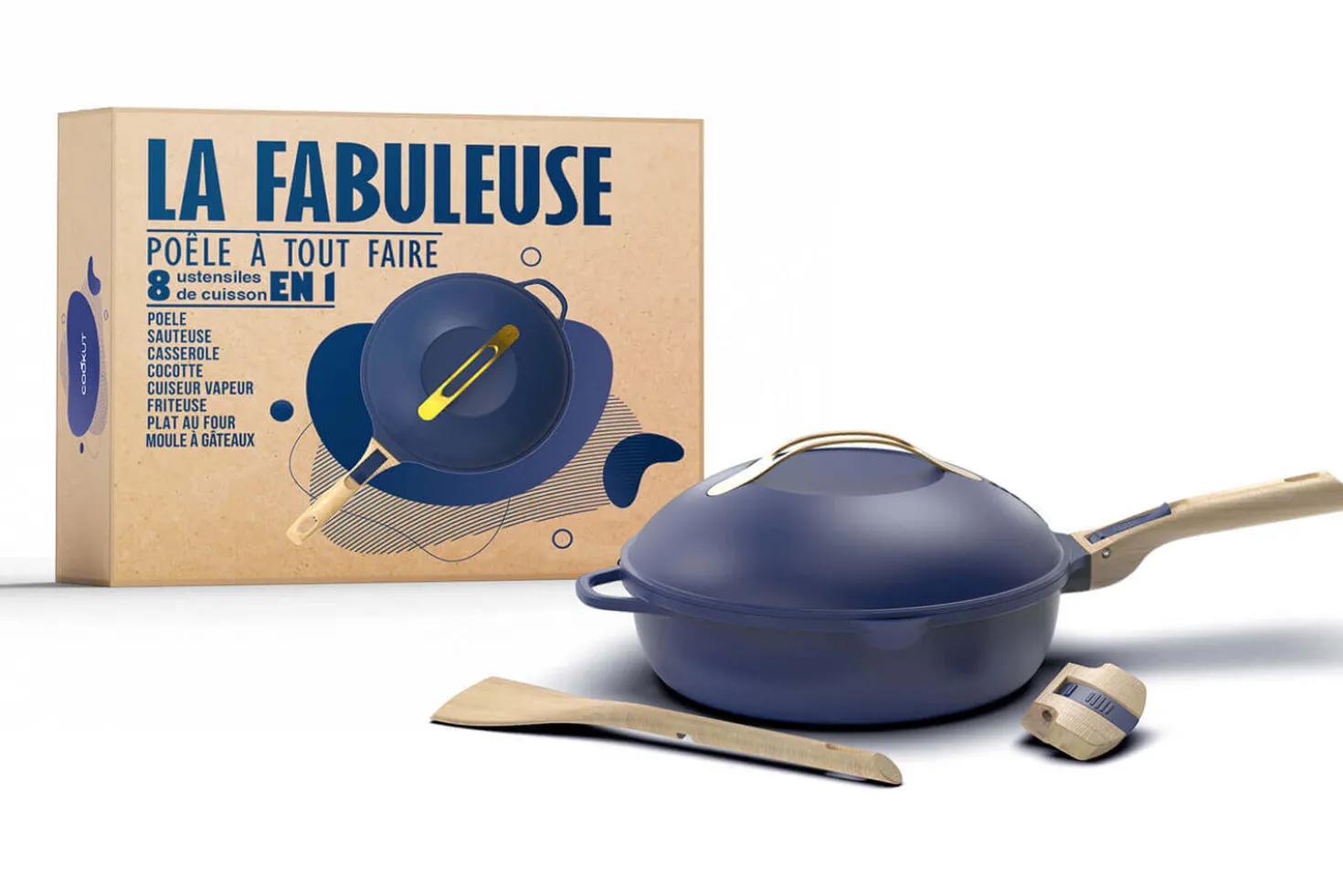 Poêle antiadhérente Cookut La Fabuleuse 8-en-1 bleue