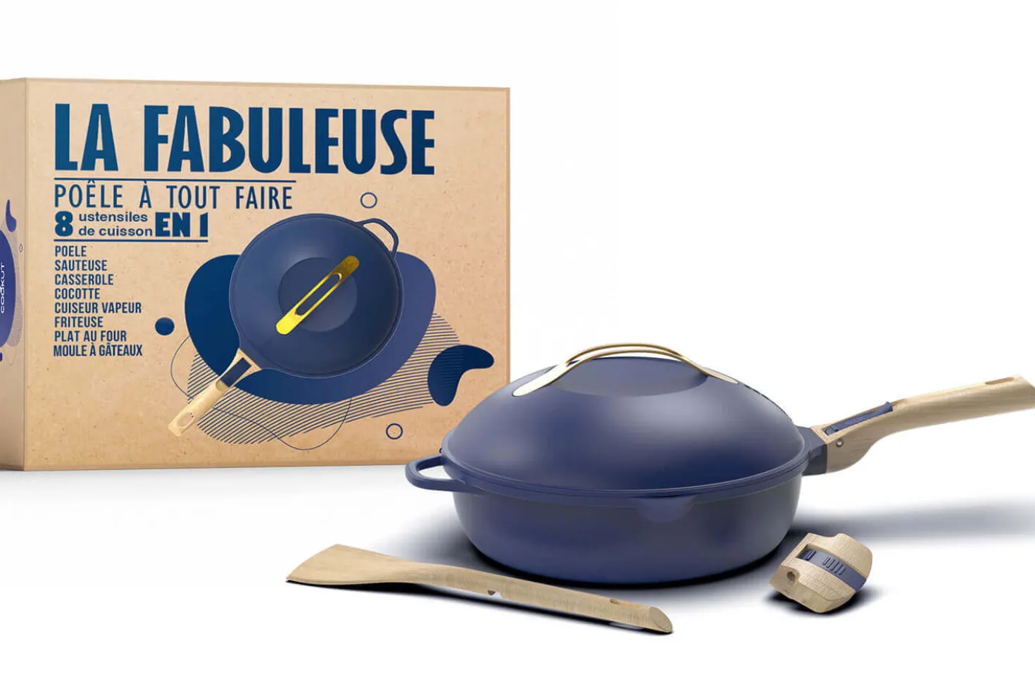 Poêle antiadhérente Cookut La Fabuleuse 8-en-1 bleue
