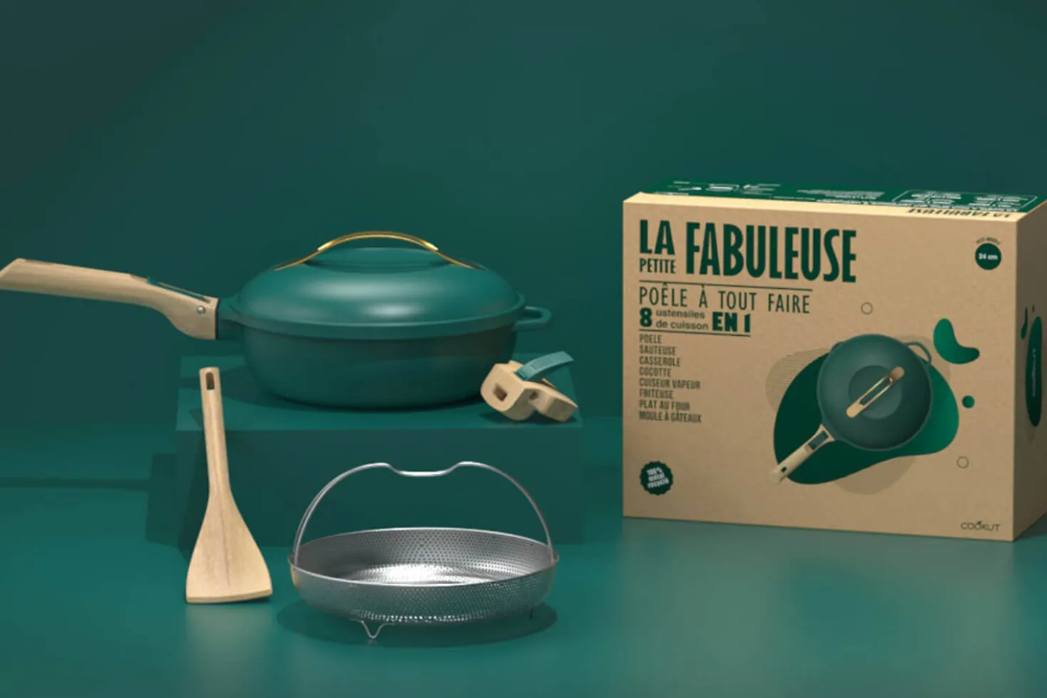 Poêle antiadhérente Cookut La Fabuleuse 8-en-1 canopée