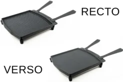 Poêle à griller Ooni double face en fonte manches amovibles + dessous-de-plat inox
