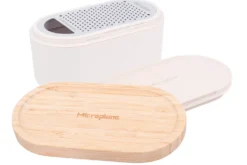 Râpe Microplane 3-en-1 blanche avec boîte de conservation et double couvercle