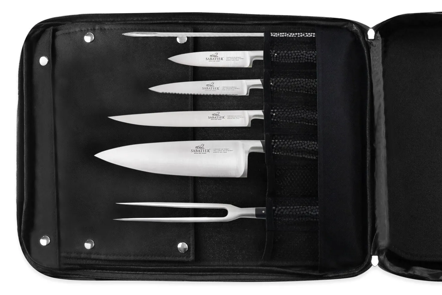 Sac spécial chef Sabatier Edonist 4 couteaux de cuisine français + 14 ustensiles - Exclusivité