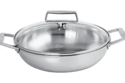 Sautoir Cristel Castel'Pro en acier inoxydable 18/10 5 ply avec 2 anses fixes + couvercle en verre