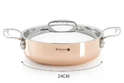 Sautoir droit en cuivre inox De Buyer Prima Matera anses en inox avec couvercle