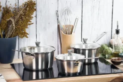Set de 3 casseroles Cristel 1826 en acier inoxydable 18/10 brossé