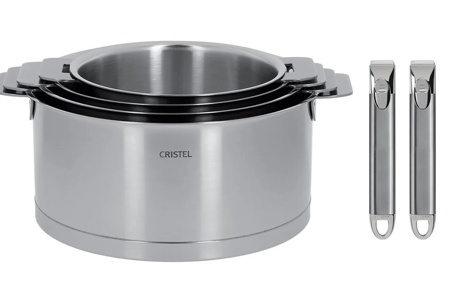 Set de 4 casseroles Cristel Strate Amovible en acier inox 18/10 + 2 poignées Zénith