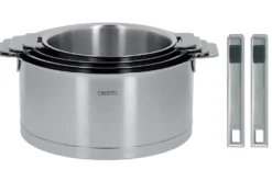 Set de 4 casseroles Cristel Strate Amovible en acier inox 18/10 + 2 poignées Strate inox