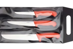 Set de 3 couteaux de boucher professionnels Giesser manche rouge