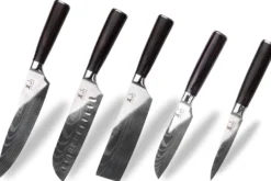 Set de 5 couteaux Kutoyama Black Pakka 1 office + 2 santoku + 1 nakiri + 1 chef