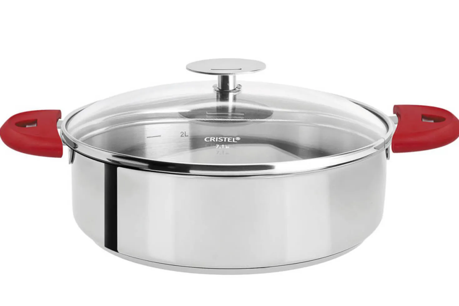 Set de cuisson Cristel Mutine amovible sauteuse 28cm + couvercle Platine + 2 anses framboise