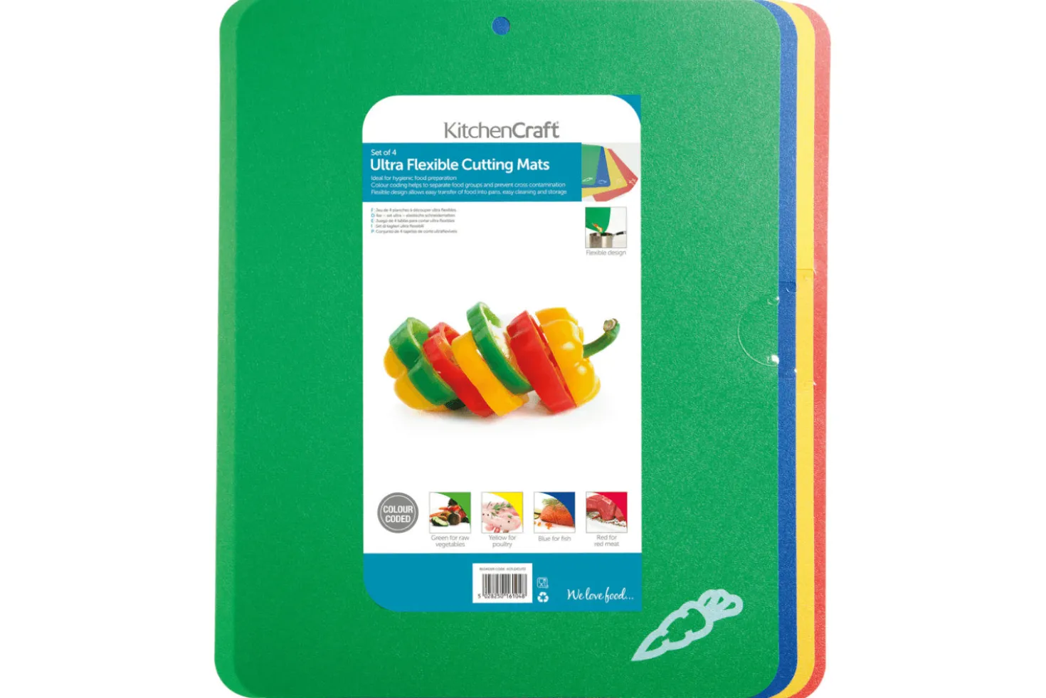 Set de 4 planches à découper KitchenCraft en polymère flexible multicolore 38x32,5cm
