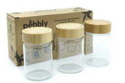 Set de 3 pots en verre Pebbly avec couvercle à vis en bambou - 75ml