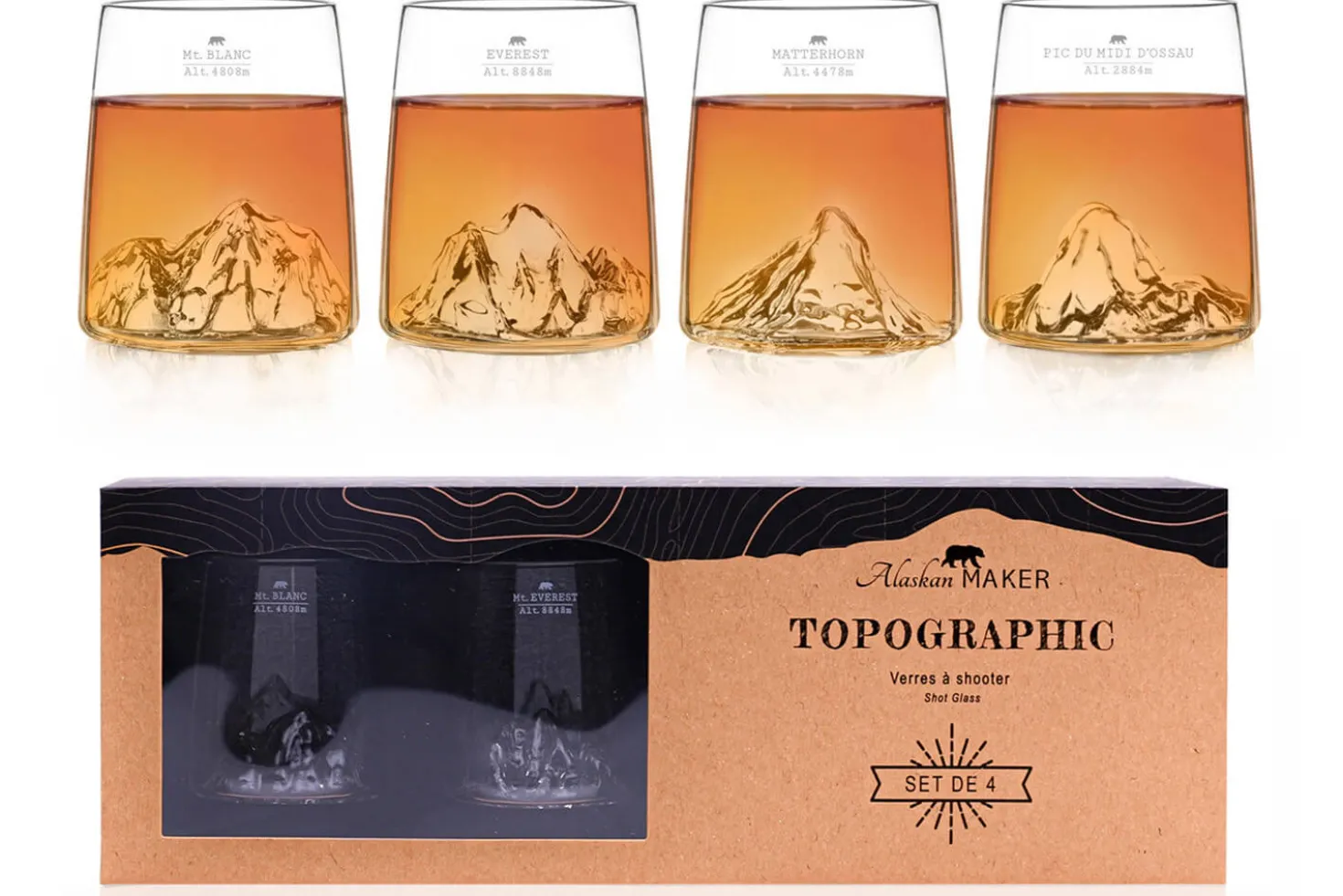 Set de 4 shooters Alaskan Maker Topographic en verre cristallin