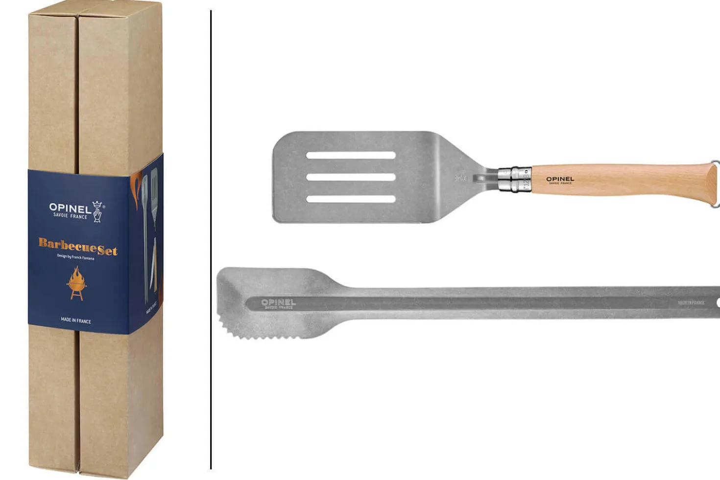 Set de 3 ustensiles à barbecue Opinel spatule à viande + couteau + pince