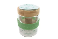 Set déjeuner nomade Pebbly 2 bocaux en verre avec couvercle bambou + 1 bande silicone