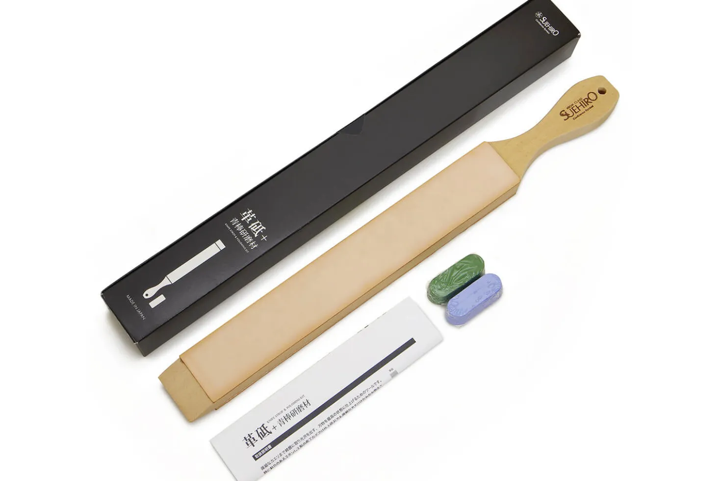 Set stropping cuir de polissage japonais Suehiro 48,5cm + pâte abrasive