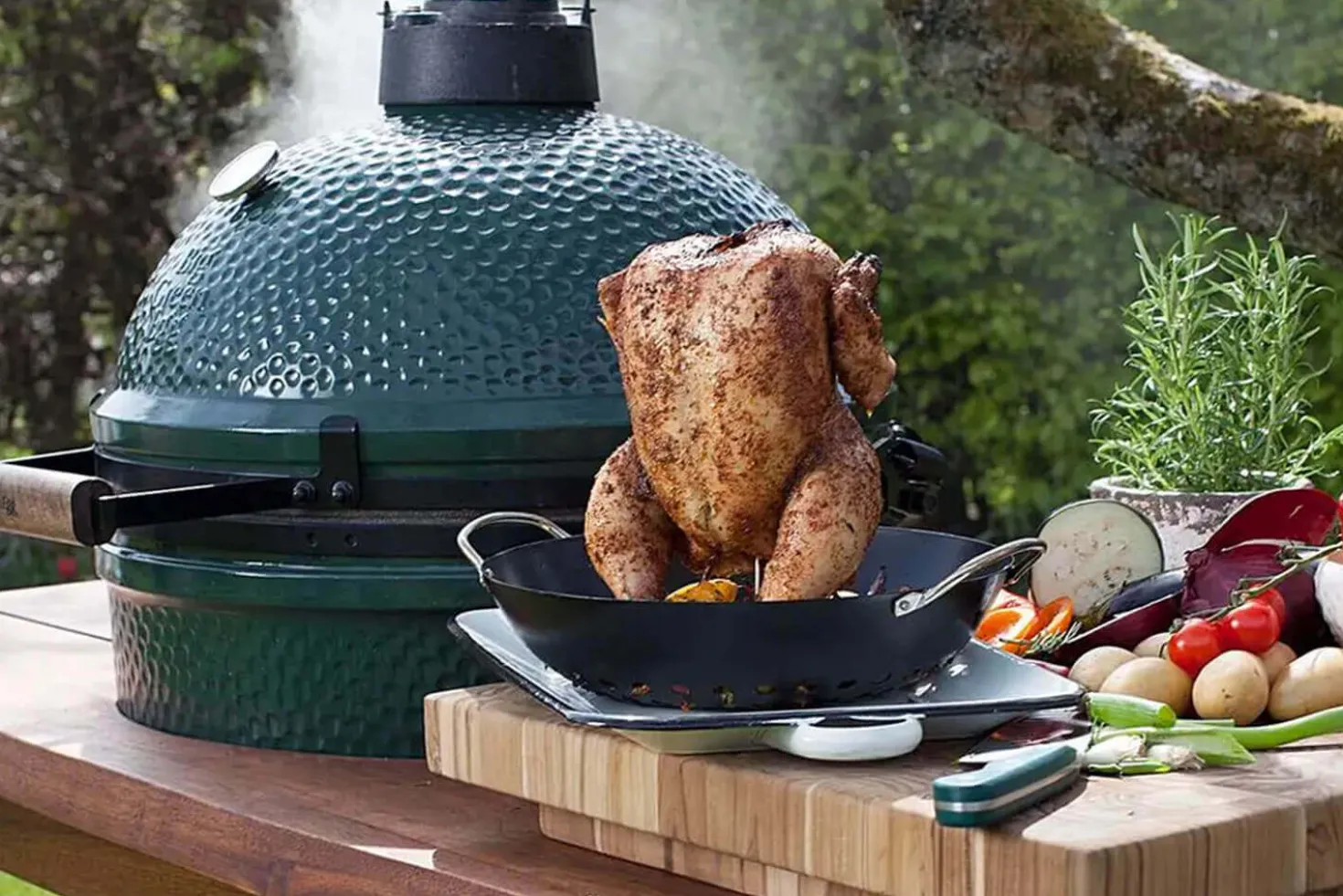 Table en bois d'eucalyptus pour barbecue Big Green Egg Large