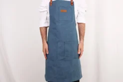 Tablier de cuisine Wusaki en toile bleue et cuir 83x67,5cm - Taille unique