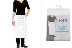 Tablier de cuisinier chef Deren 100% coton blanc