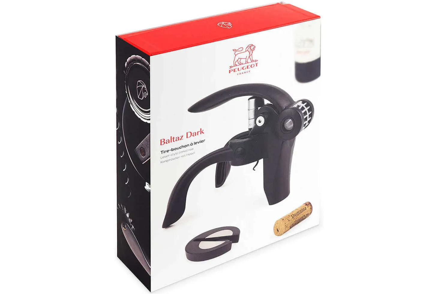 Tire bouchon à levier Peugeot Baltaz Dark en ABS et zamac de couleur noire avec coupe capsule 14cm