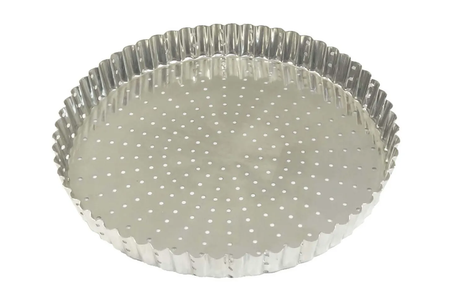 Tourtière ronde cannelée perforée Gobel fer blanc fond fixe