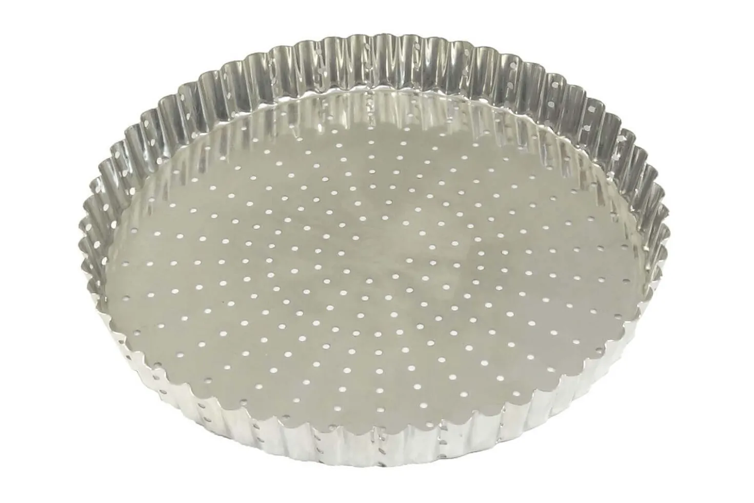 Tourtière ronde cannelée perforée Gobel fer blanc fond fixe
