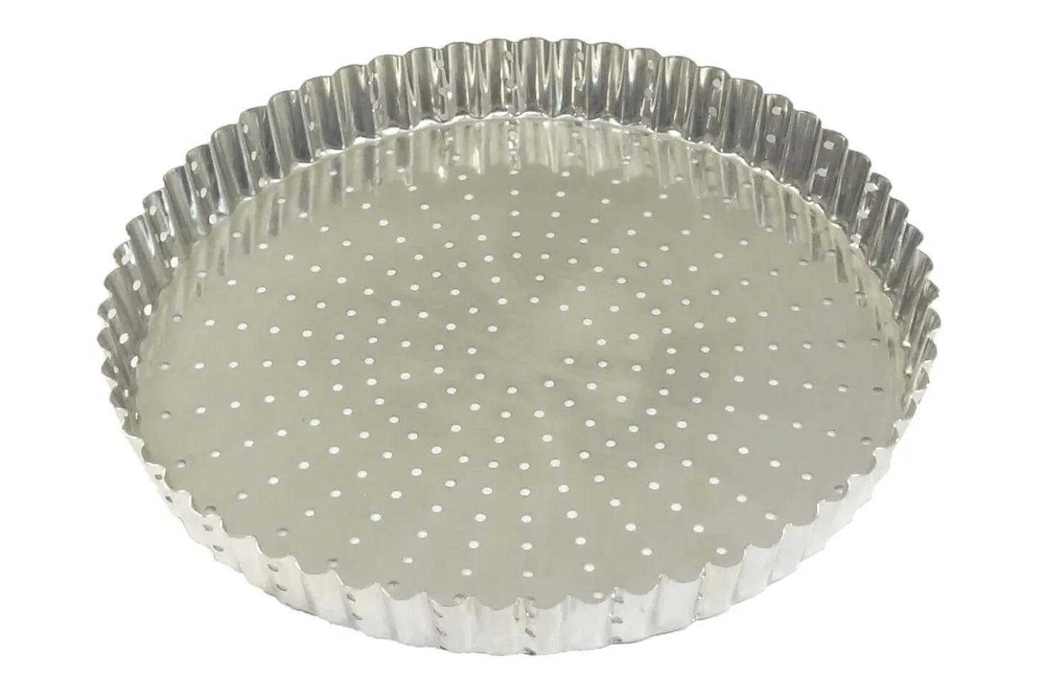 Tourtière ronde cannelée perforée Gobel fer blanc fond fixe