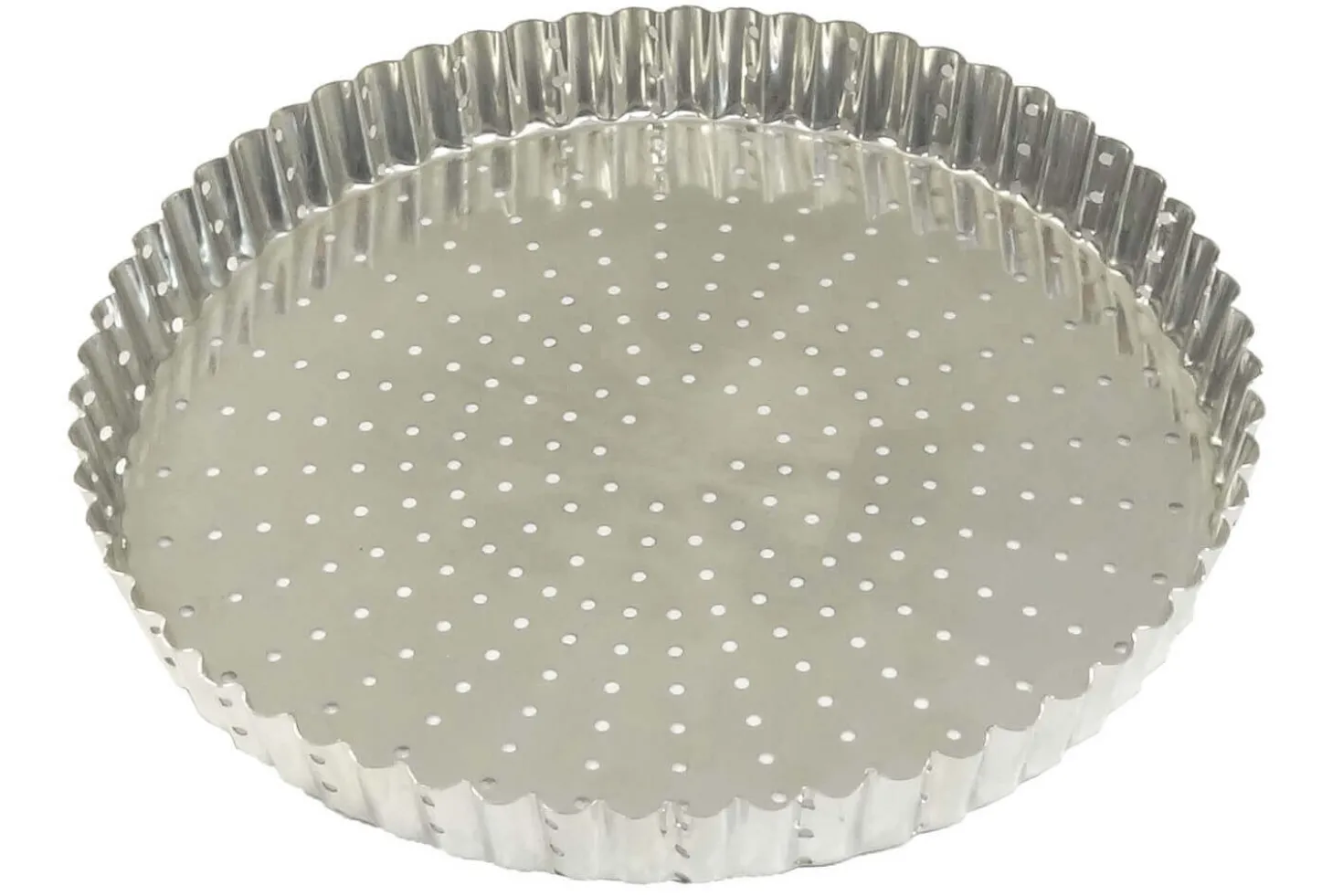 Tourtière ronde cannelée perforée Gobel fer blanc fond fixe