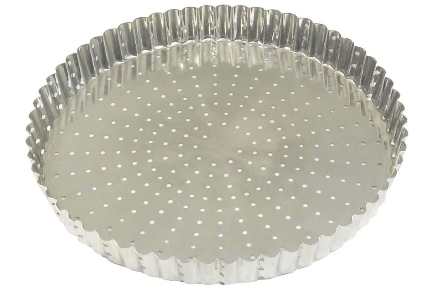Tourtière ronde cannelée perforée Gobel fer blanc fond fixe