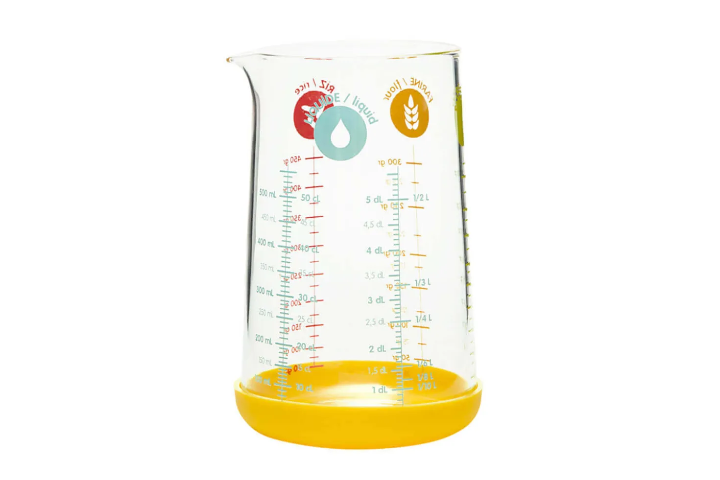 Verre doseur Pebbly en verre borosilicate et base en silicone