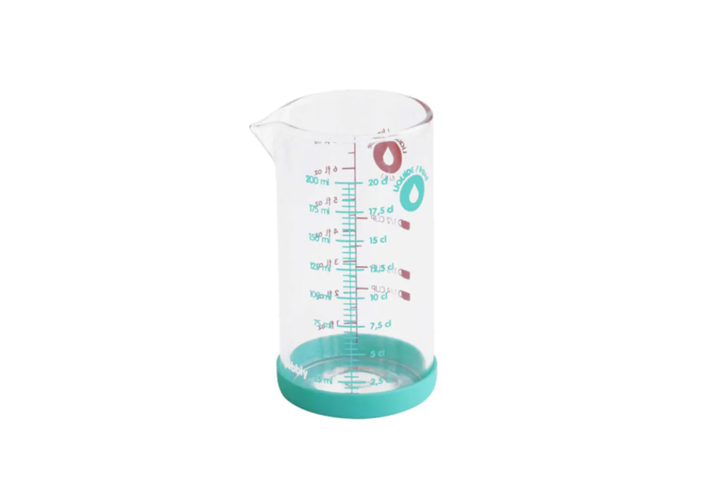 Verre doseur Pebbly en verre borosilicate et base en silicone