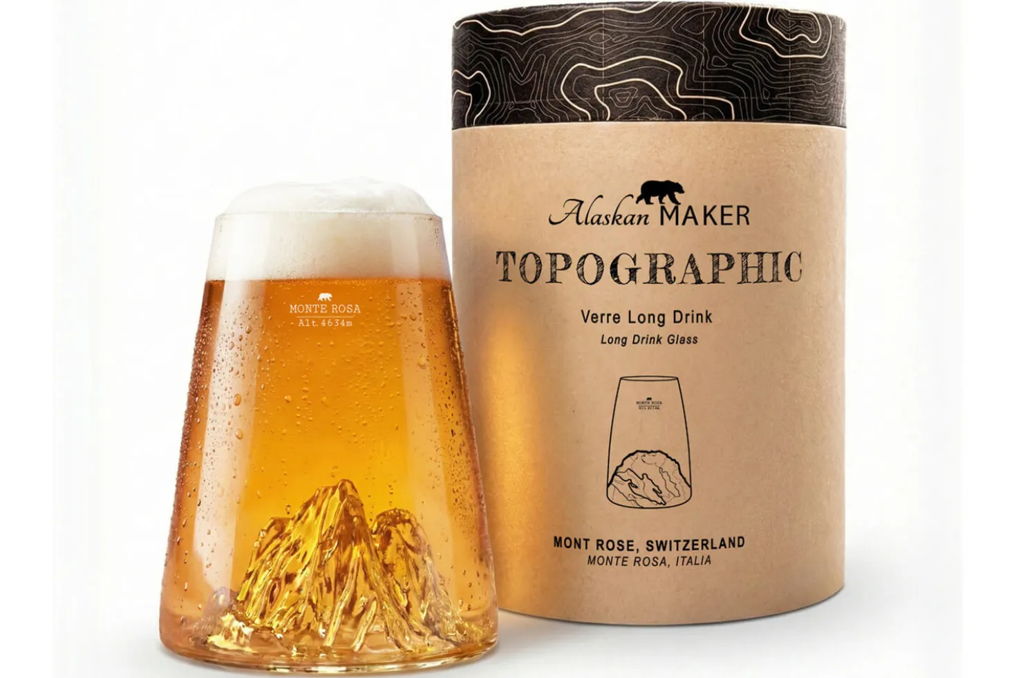 Verre à spiritueux long Alaskan Maker Topographic Mont Rosa en verre cristallin
