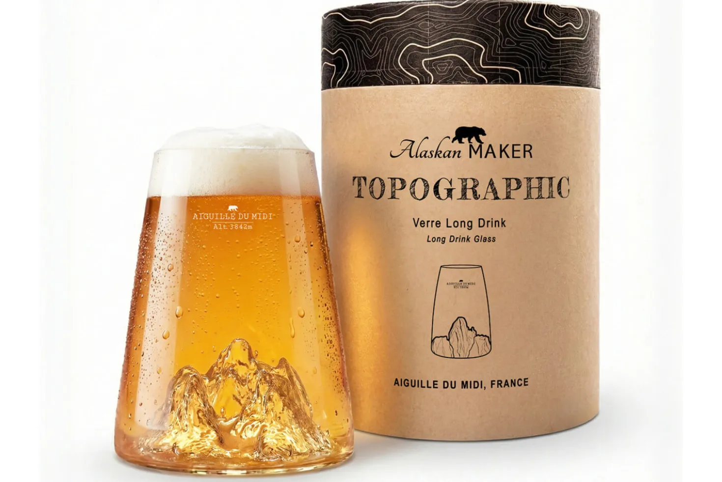Verre à spiritueux long Alaskan Maker Topographic Aiguille du midi en verre cristallin