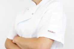 Veste de cuisine unisexe Egochef Ottavio Air Plus blanche 100% microfibre à manches courtes