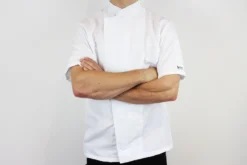 Veste de cuisine unisexe Egochef Ottavio Air Plus blanche 100% microfibre à manches courtes